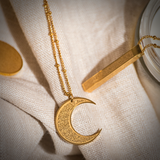 Golden Ayat Ul Kursi Moon Pendant with Dot Chain