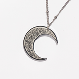 Silver Ayat Ul Kursi Moon Pendant with Dot Chain
