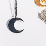 Black Ayat Ul Kursi Moon Pendant with Dot Chain